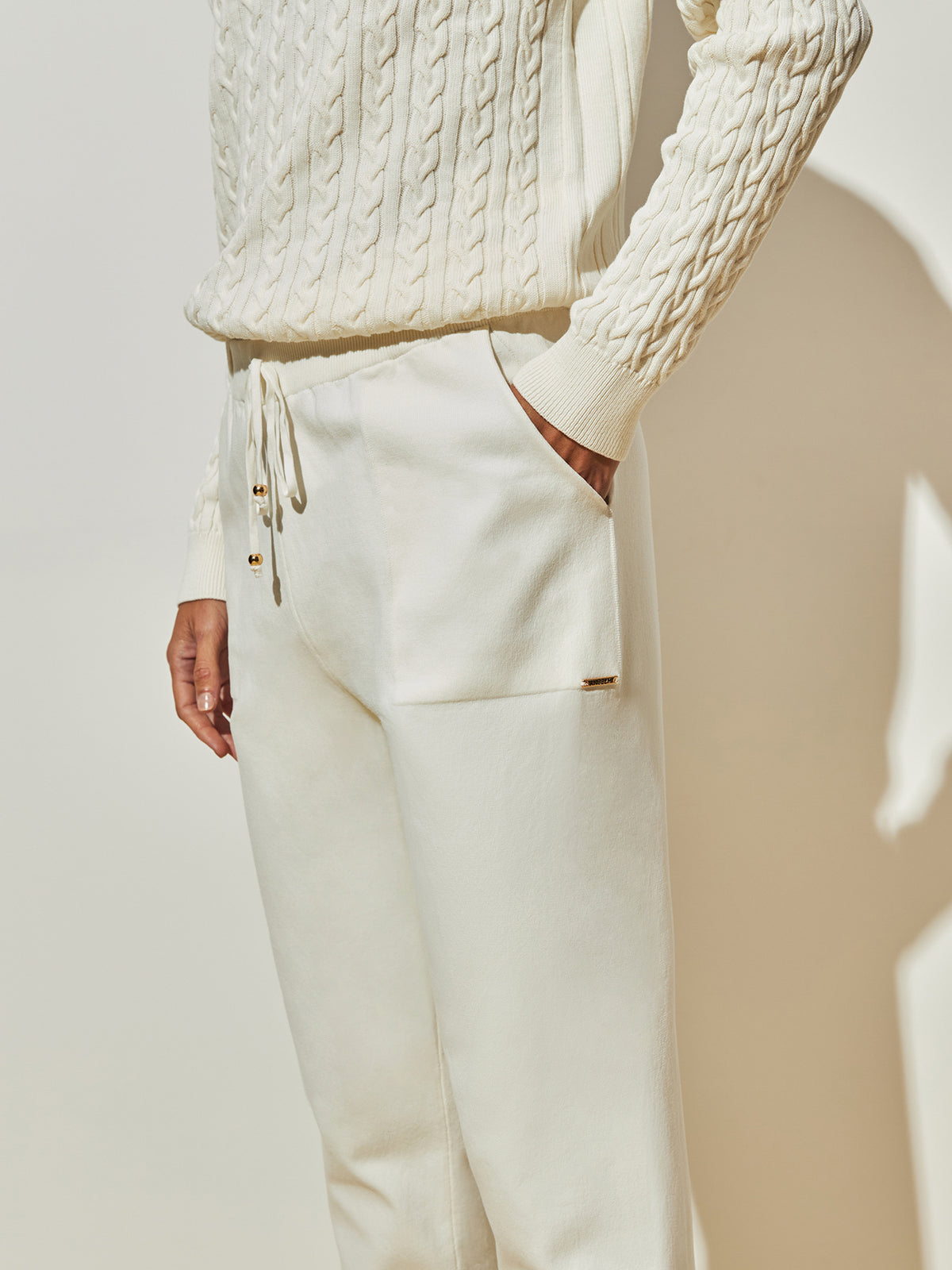 Calça em tricô Anselmi Barra Italiana cor off white - 28871 *C25