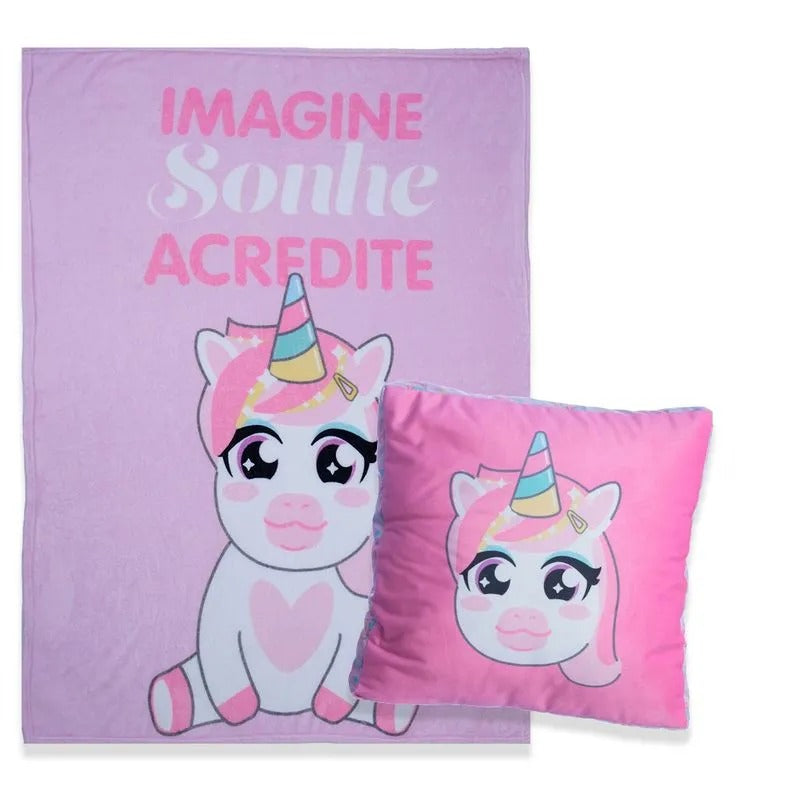 Kit Almofada e Manta Unicórnio