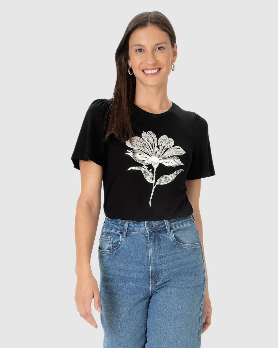 Camiseta Manga Curta Franzida Estampa Foil Malwee - 131761
