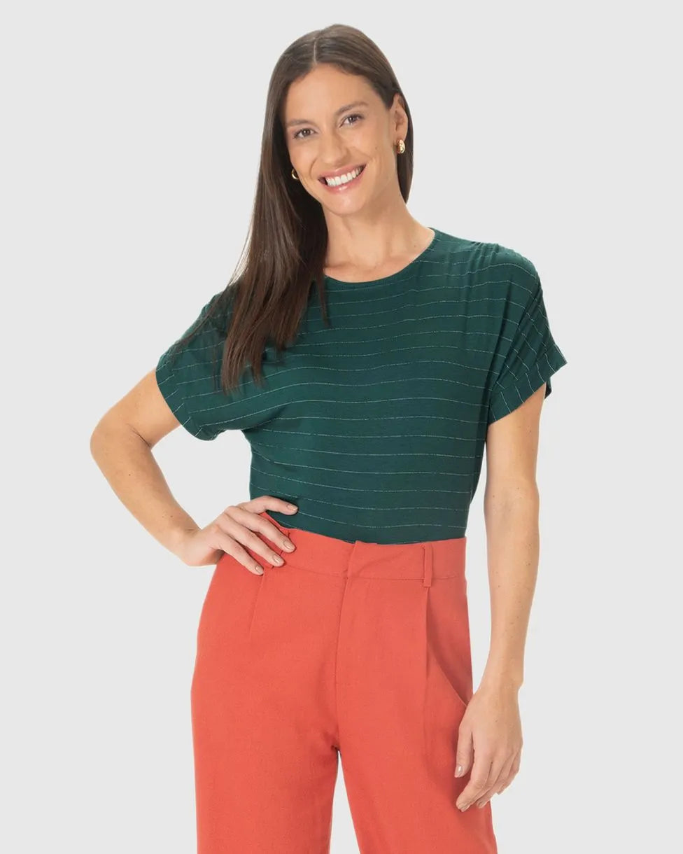 Blusa Ampla Listrada Em Malha Texturizada- 129556