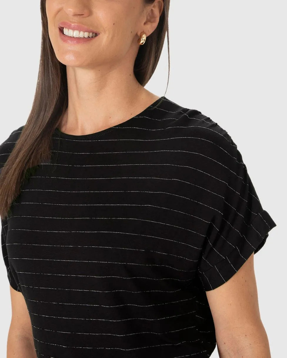 Blusa Ampla Listrada Em Malha Texturizada- 129556
