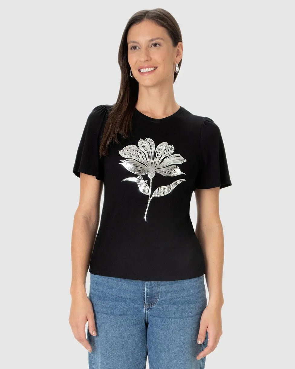 Camiseta Manga Curta Franzida Estampa Foil Malwee - 131761