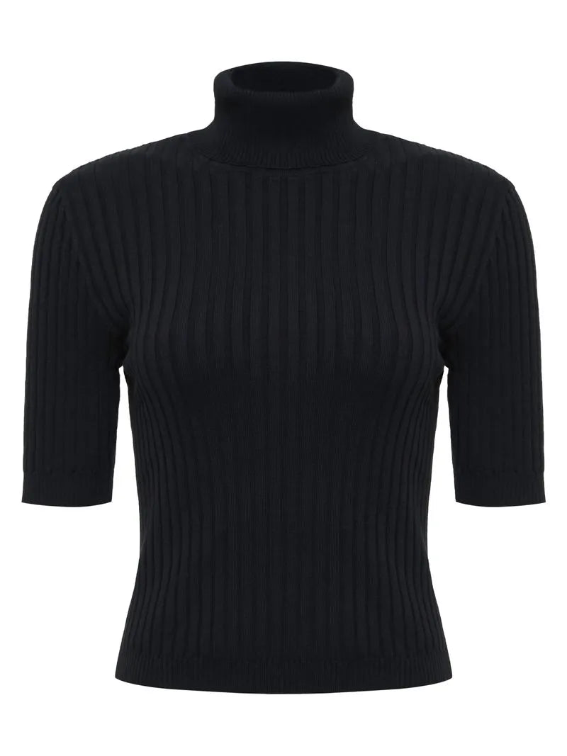 Blusa Básica Preta Canelada Manga ¾ Anselmi- REF: 46025