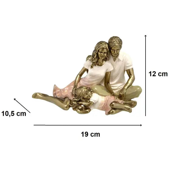 Escultura Decorativa Familia Casal Com Filha Menina