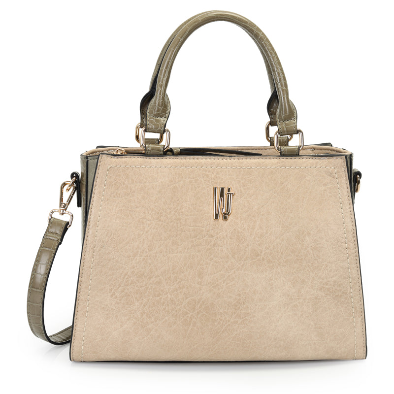 Bolsa Satchel Grande Com Recortes Laterais E Detalhes Em Croco - 46089
