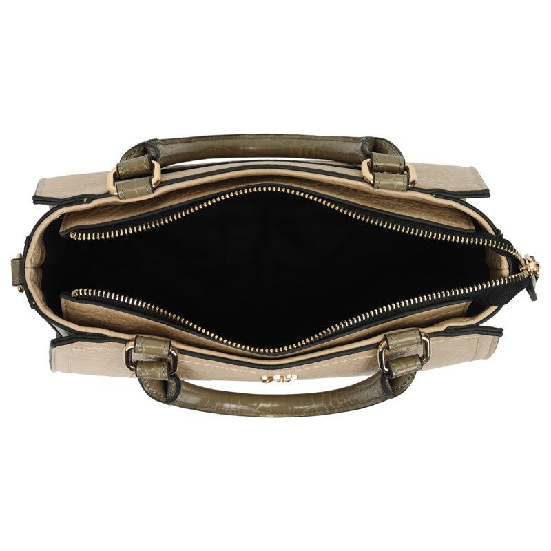Bolsa Satchel Grande Com Recortes Laterais E Detalhes Em Croco - 46089