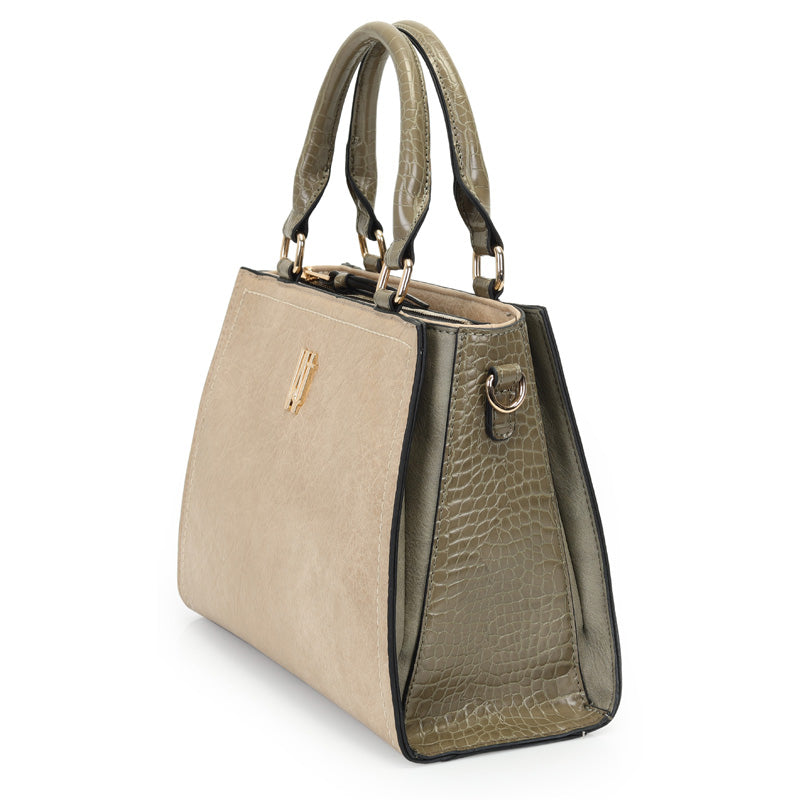 Bolsa Satchel Grande Com Recortes Laterais E Detalhes Em Croco - 46089