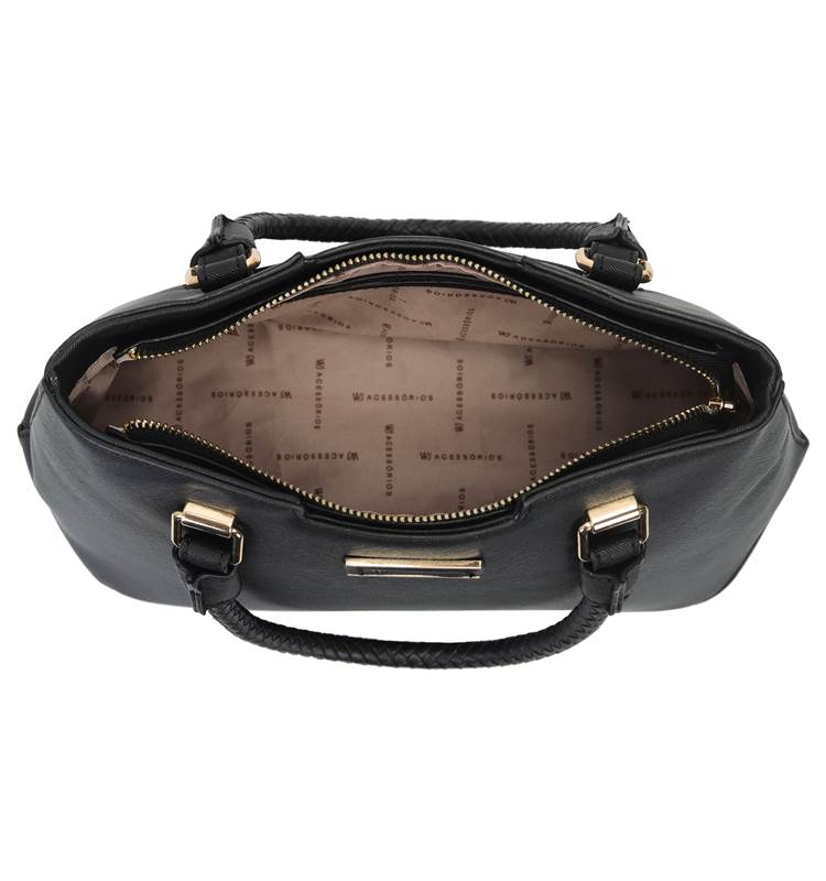 Bolsa Preta Satchel Grande Com Base Estruturada E Alca Rolete Tresse-WJ Acessórios- 46105