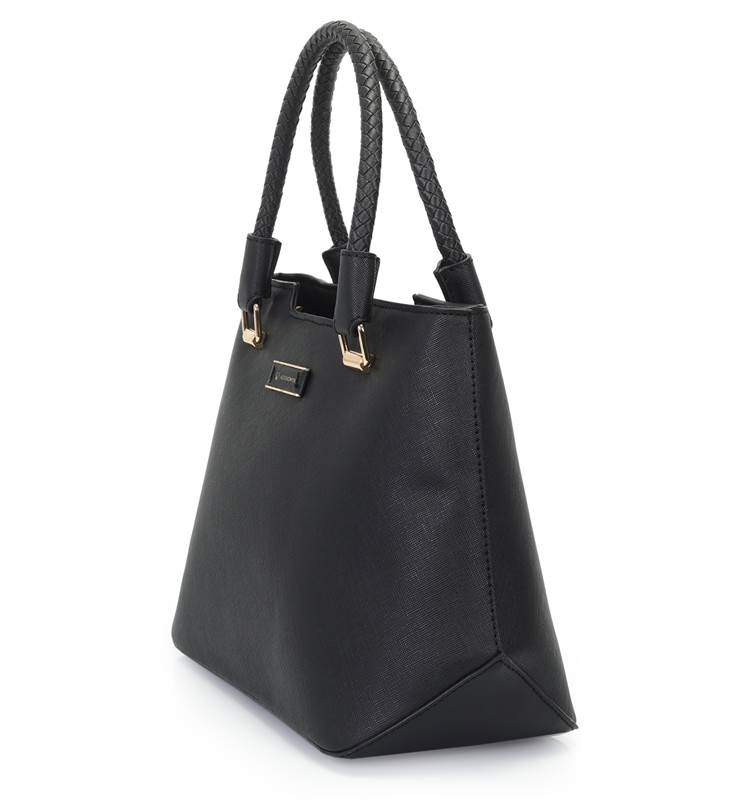 Bolsa Preta Satchel Grande Com Base Estruturada E Alca Rolete Tresse-WJ Acessórios- 46105