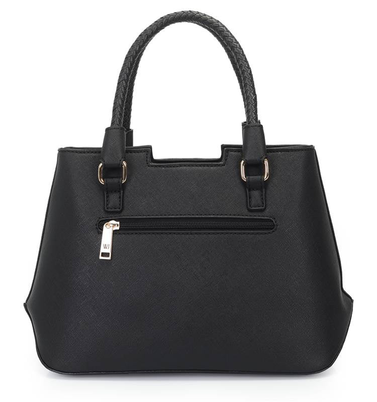 Bolsa Preta Satchel Grande Com Base Estruturada E Alca Rolete Tresse-WJ Acessórios- 46105