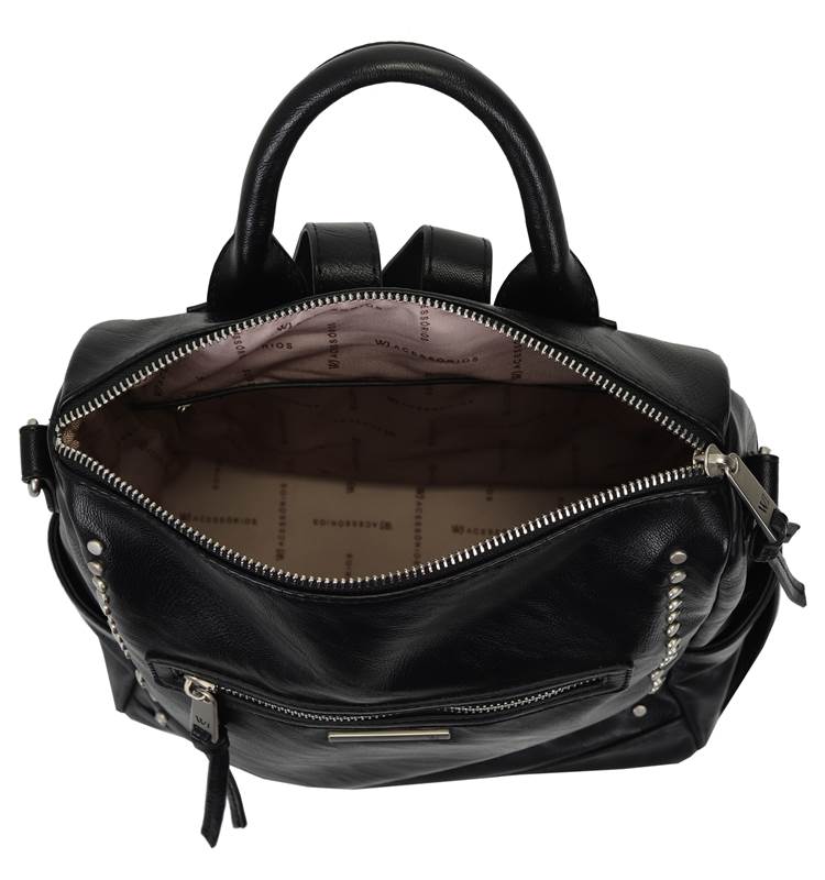 Mochila Grande Com Alca Tresse E Aplicacao De Metais Preta- WJ Acessórios- 46117