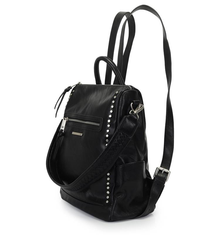 Mochila Grande Com Alca Tresse E Aplicacao De Metais Preta- WJ Acessórios- 46117