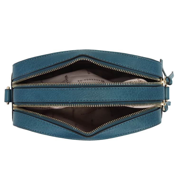 Bolsa Transversal Media Com Metal Resinado Monocolor Preta/Azul - WJ Acessórios- 46137