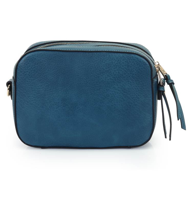 Bolsa Transversal Media Com Metal Resinado Monocolor Preta/Azul - WJ Acessórios- 46137
