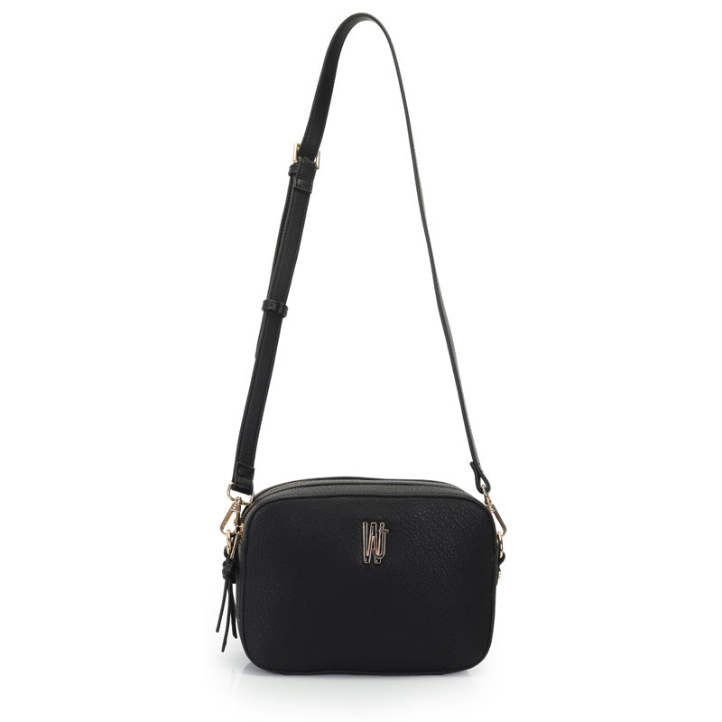 Bolsa Transversal Media Com Metal Resinado Monocolor Preta/Azul - WJ Acessórios- 46137