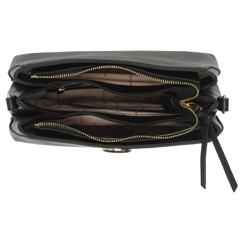 Shoulder Bag Media Preta Com Compartimentos E Metal Encapado- WJ Acessórios- 46146