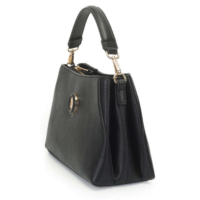 Shoulder Bag Media Preta Com Compartimentos E Metal Encapado- WJ Acessórios- 46146