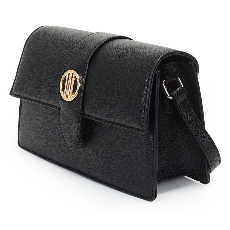 Bolsa Transversal Preta Media Estruturada Com Lapela Na Tampa - WJ Acessórios-46207
