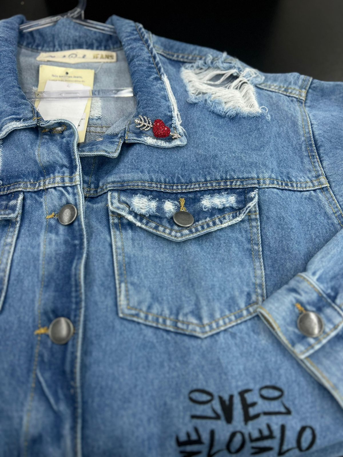 Jaqueta Jeans Feminina Com detalhes bordados e Strass- PLOCK ROCK- 13617