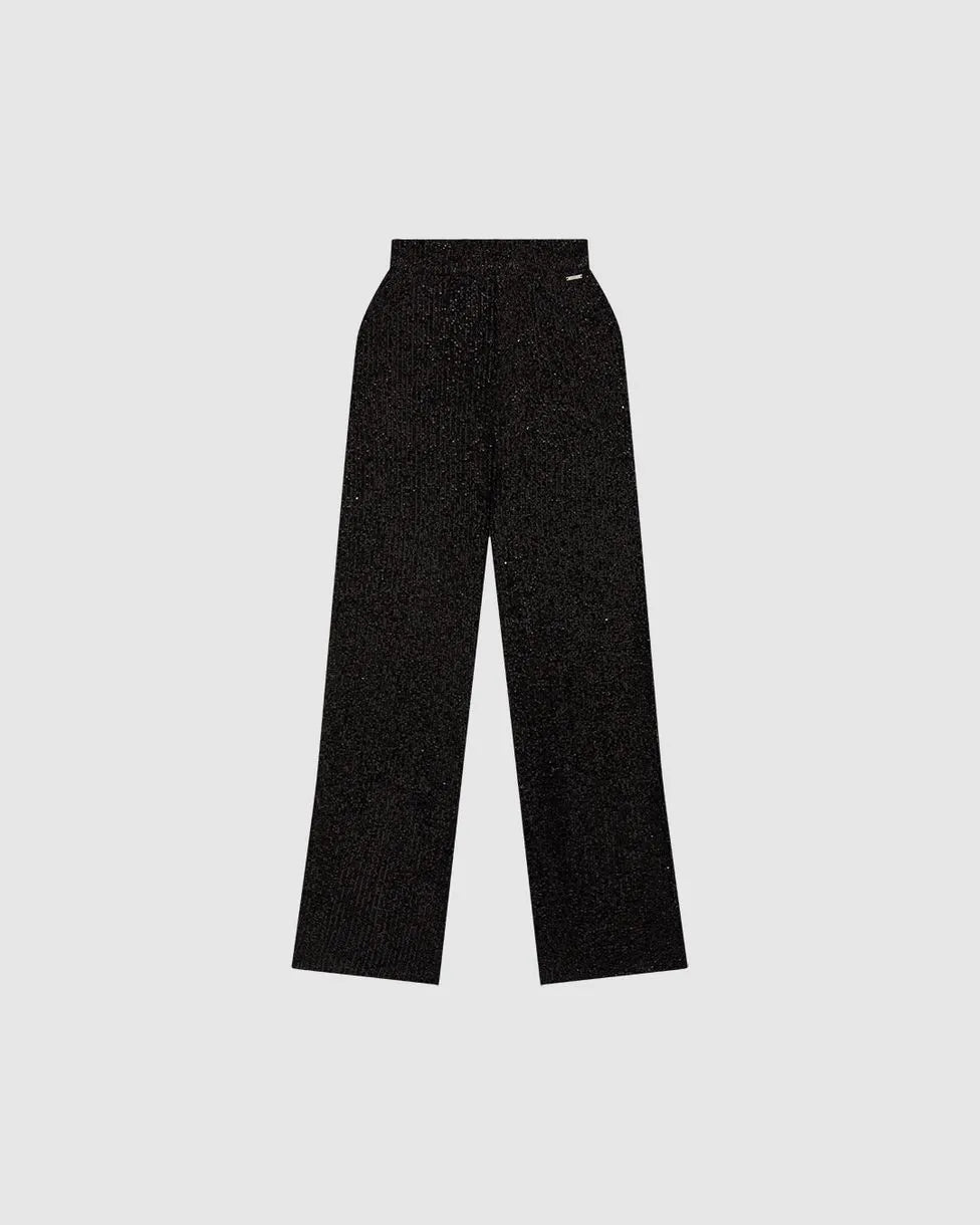 Calça Reta Feminina Cintura Alta Em Paetê - ENFIM- 121541