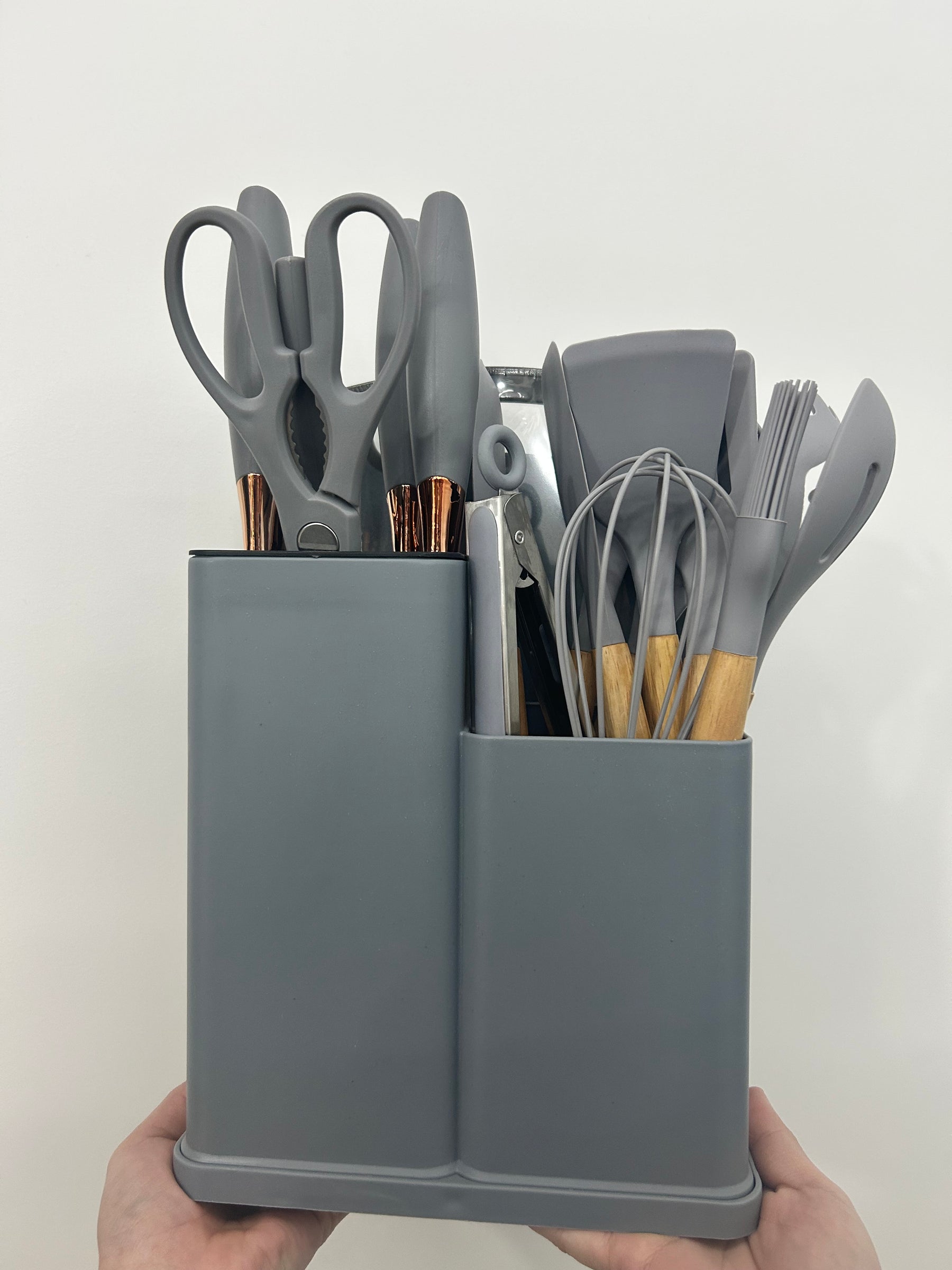 Kit Utensílios Cozinha Silicone Suporte Faqueiro E Tábua
