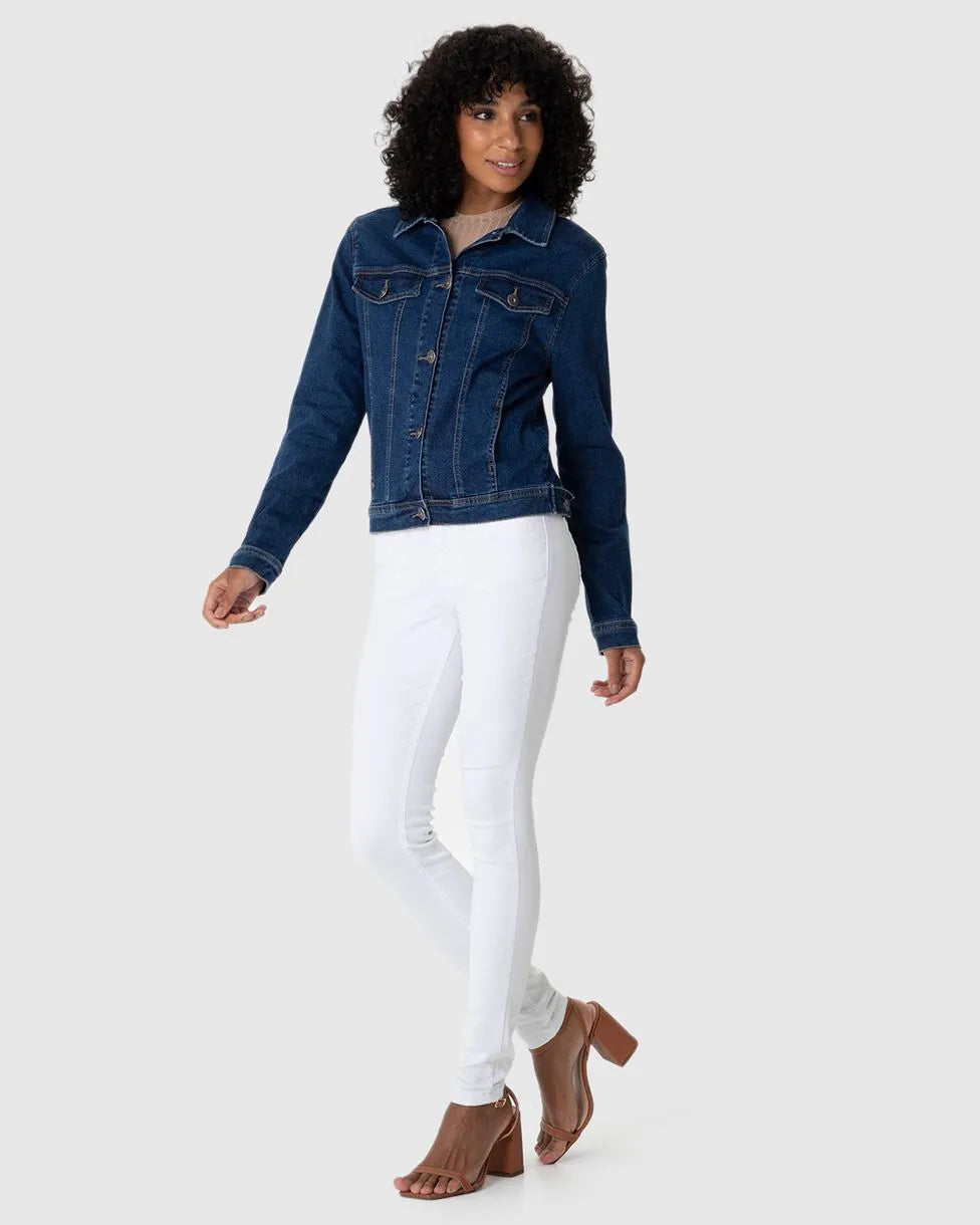 Jaqueta Feminina Lapela Decorativa Em Jeans Com Elastano- MALWEE- 117784