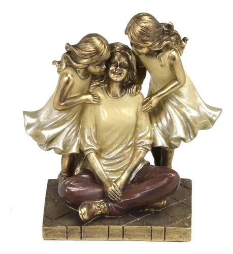 Escultura Decorativa Família Mãe Com 2 Filhas Meninas