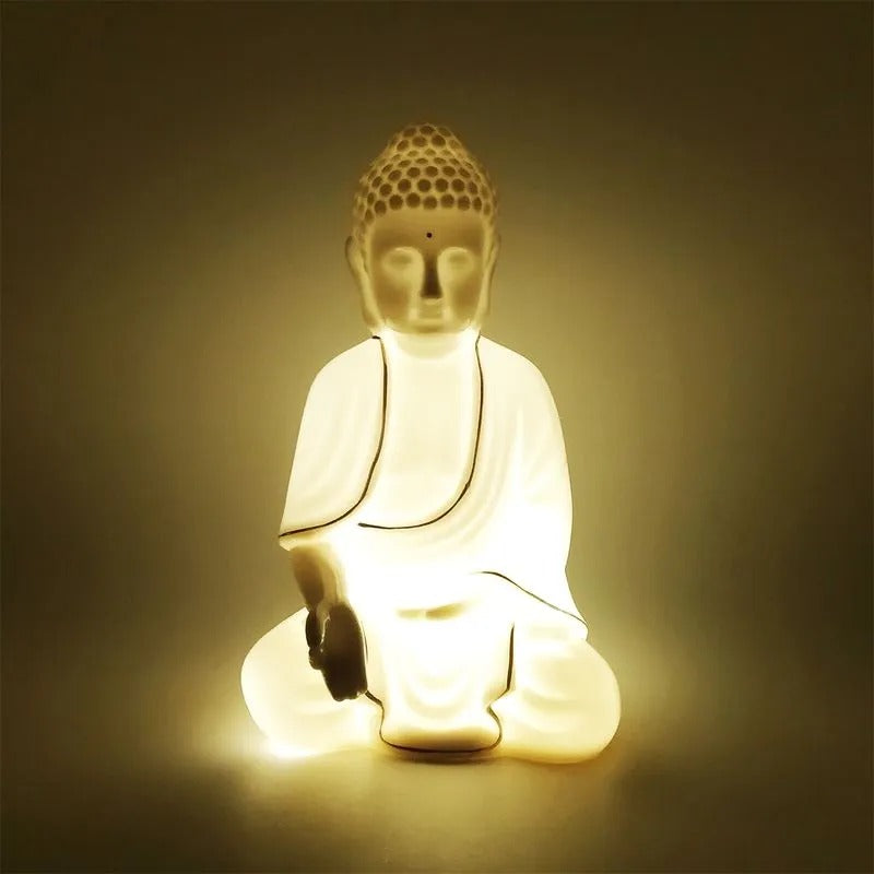 Buda Decorativo C/ Led 19x11cm em Porcelana Martins & Martins