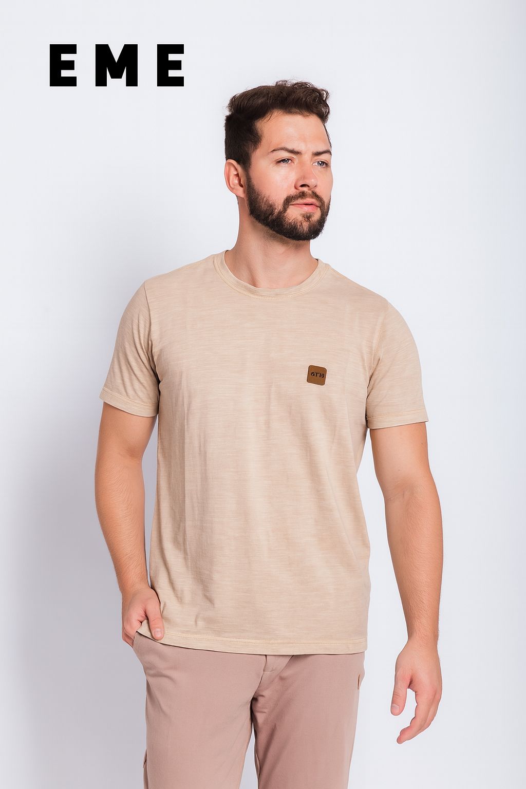 Camiseta EME WEAR estonada detalhe couro kj0203