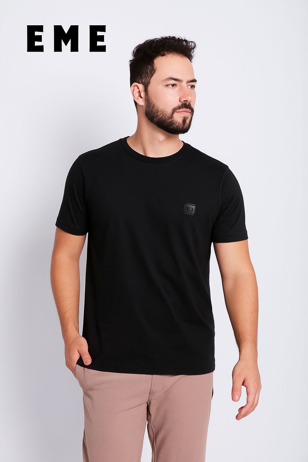 Camiseta EME WEAR estonada detalhe couro kj0203