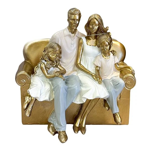 Escultura Decorativa Familía Casal Com Menina E Menino Sentados