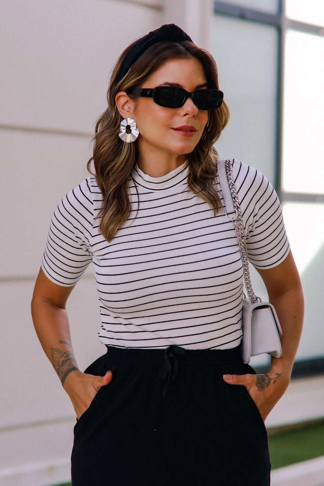 Blusa Feminina Manga Curta Listrada Branco - 279