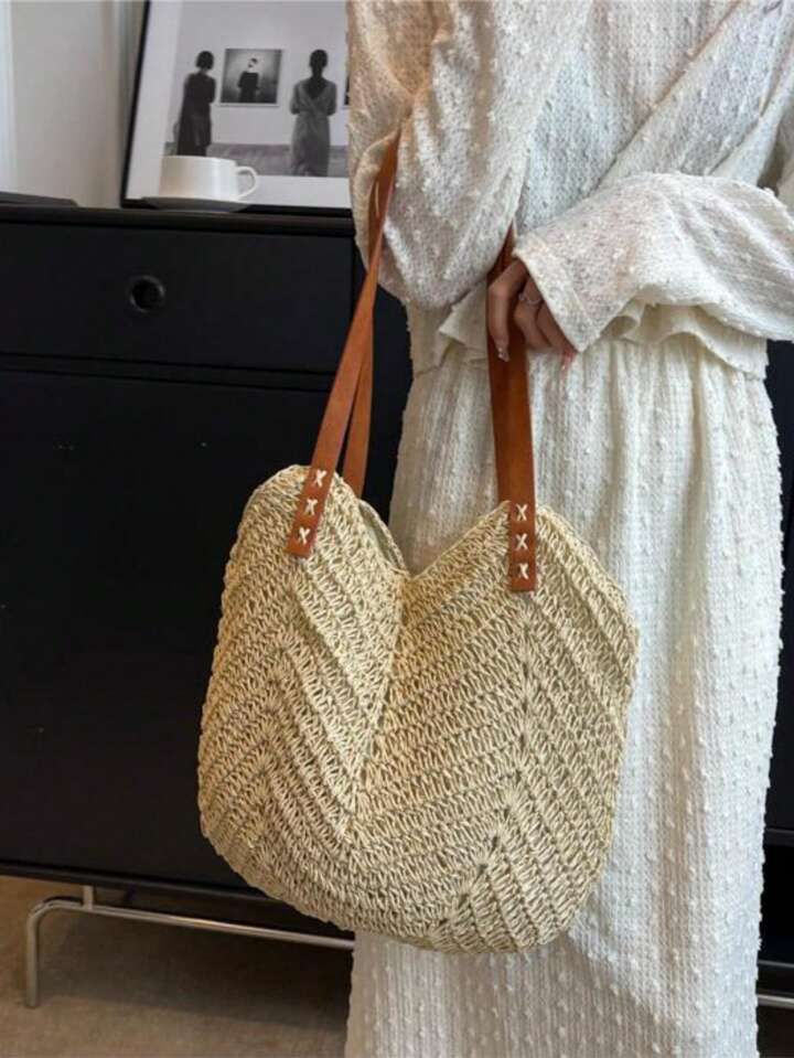 Bolsa Saco Palha com Alças em Couro Sintético