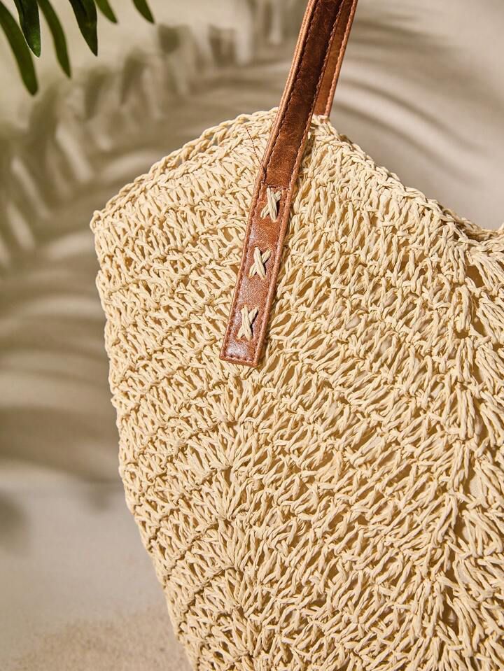 Bolsa Saco Palha com Alças em Couro Sintético