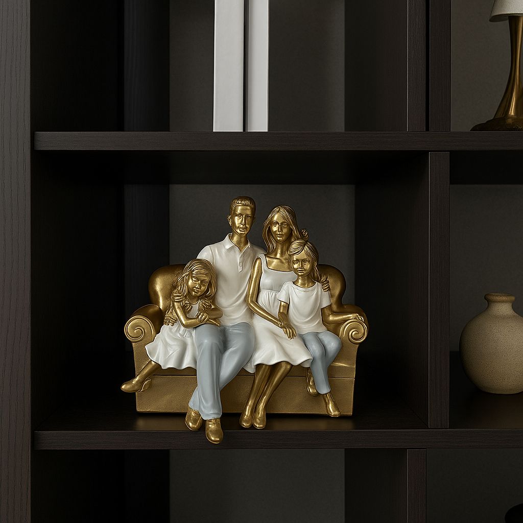 Escultura Decorativa Familía Casal Com Menina E Menino Sentados