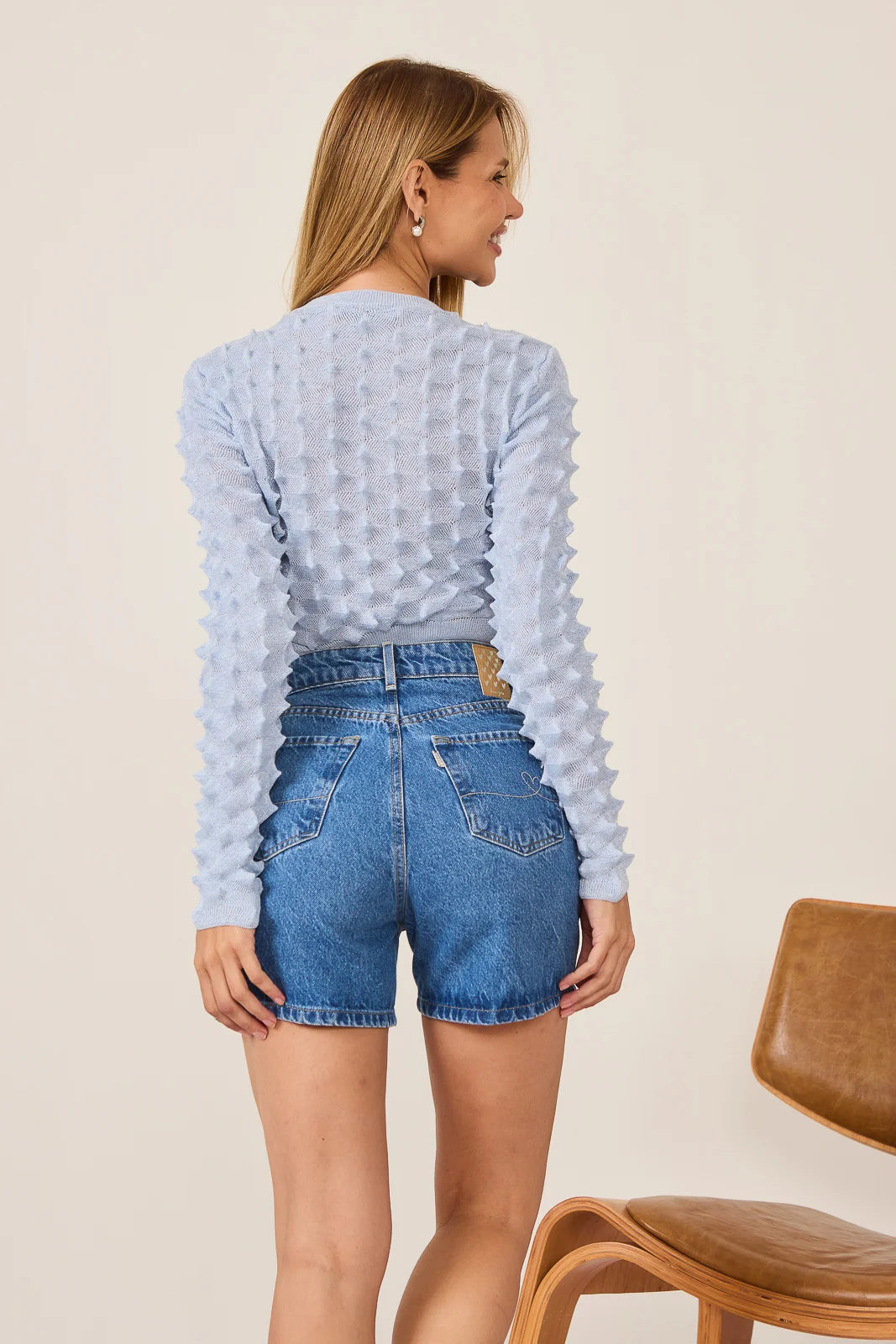 Bermuda Jeans Feminina Retrô Meia Coxa com Cintura Alta DZ4109