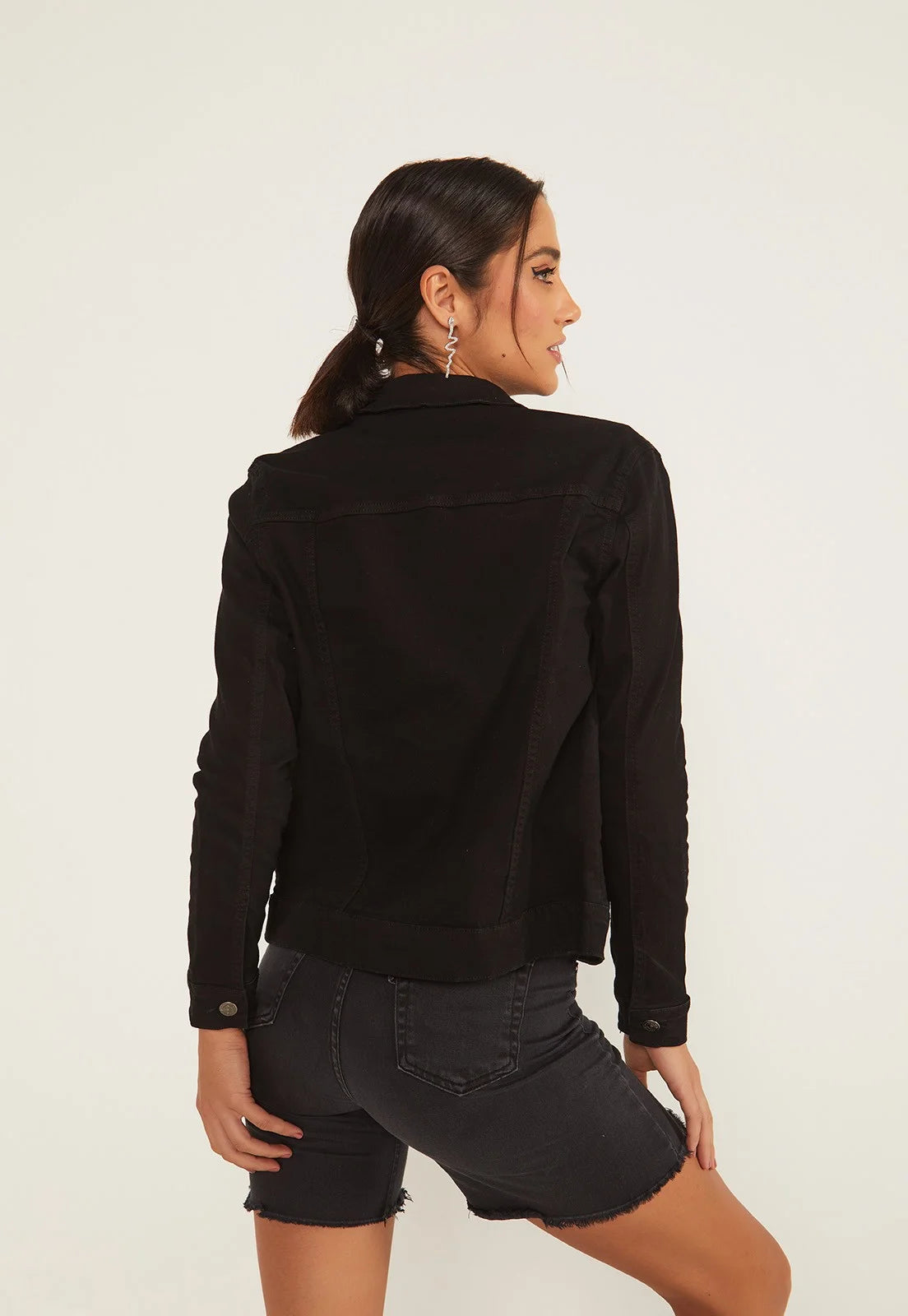 Jaqueta Jeans Feminina Preta com Elastano- DENIMZERO- DZ9142