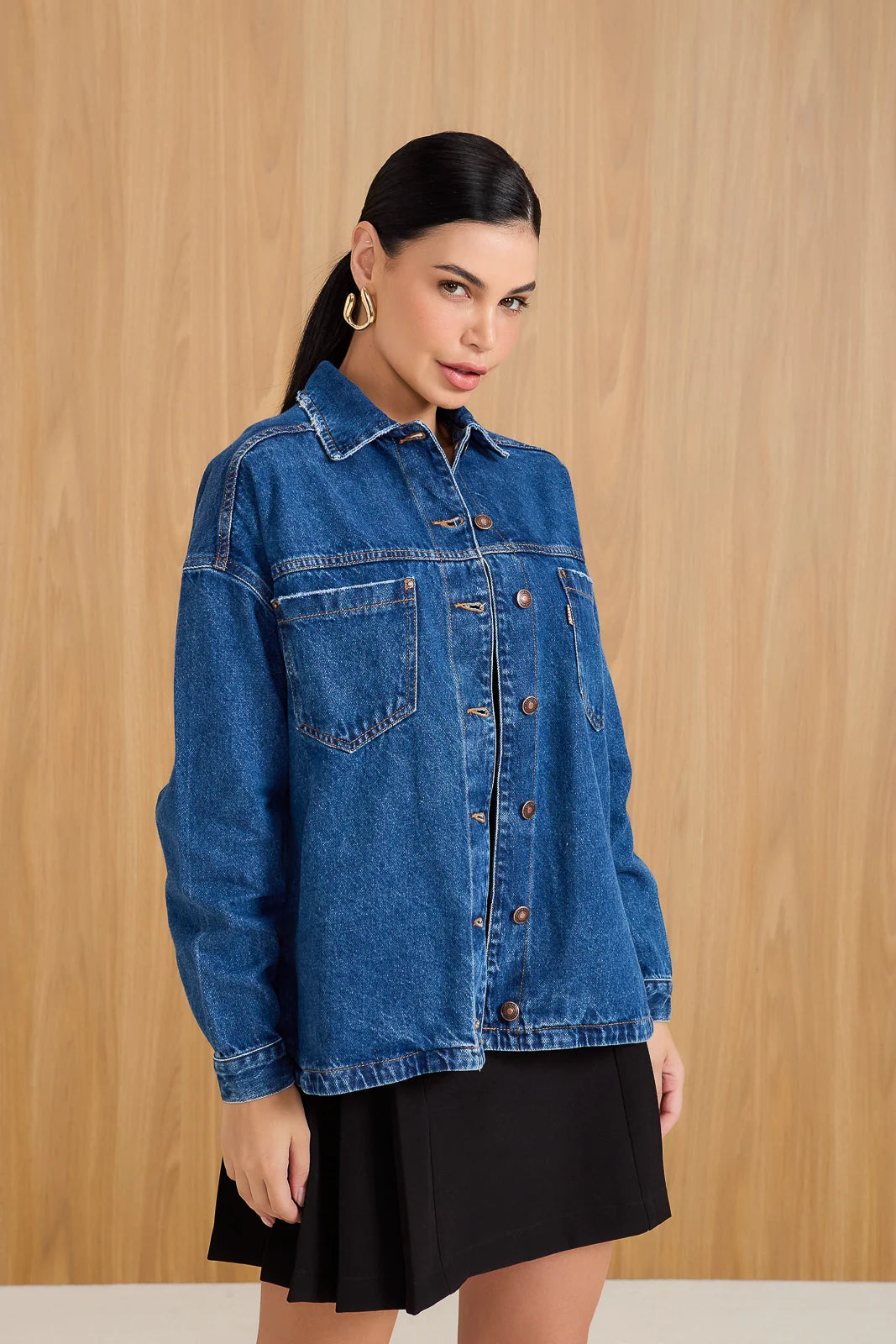 Jaqueta Jeans Feminina Shacket Alongada- DZ9234