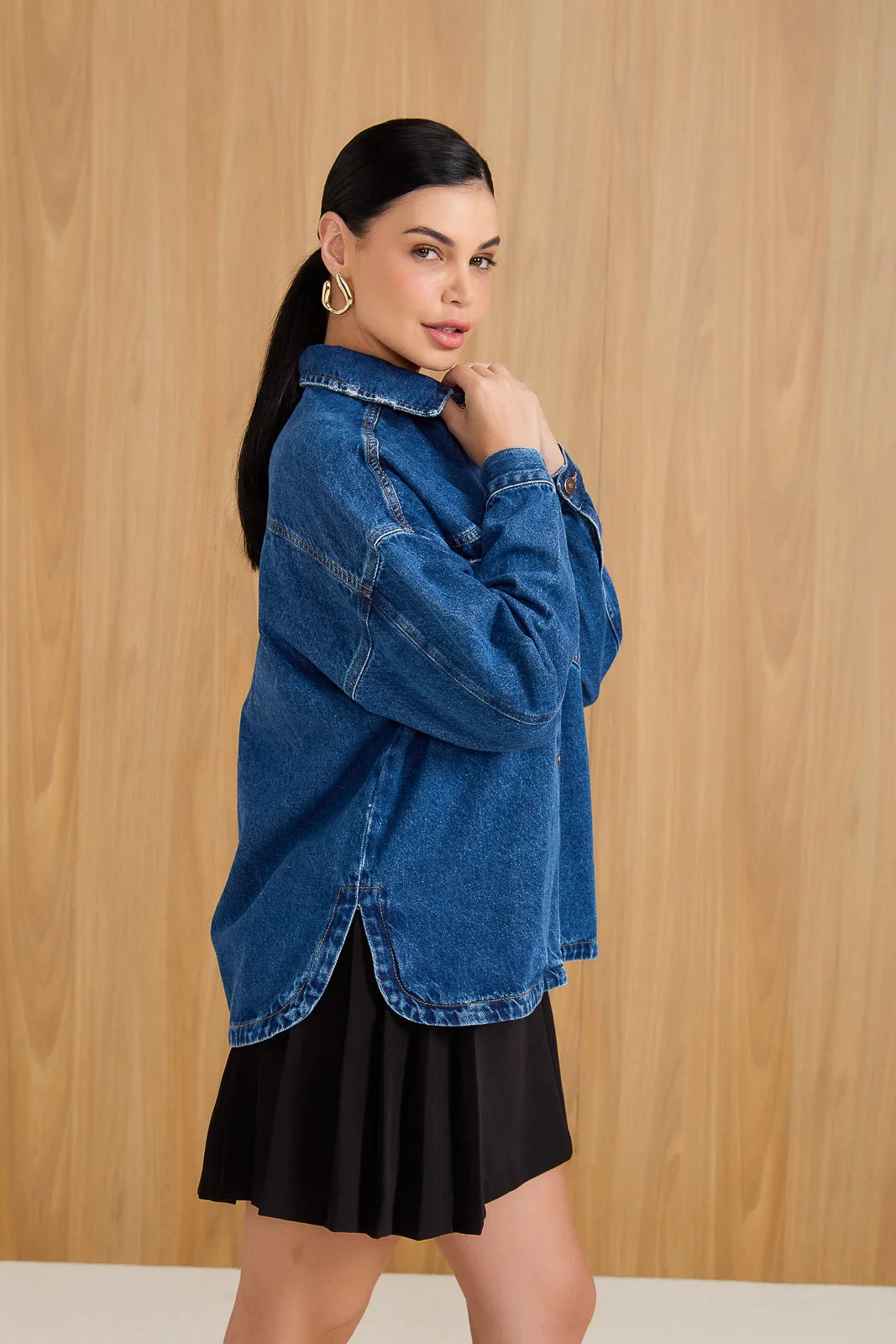 Jaqueta Jeans Feminina Shacket Alongada- DZ9234