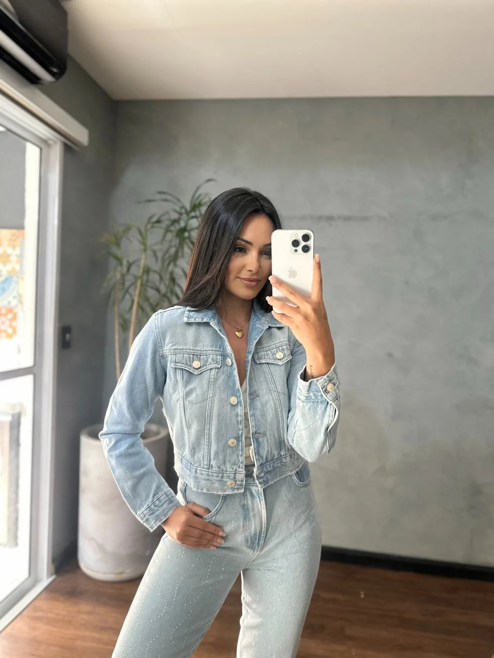 Jaqueta Denin Zero Regular Cropped Manga Longa DZ9245