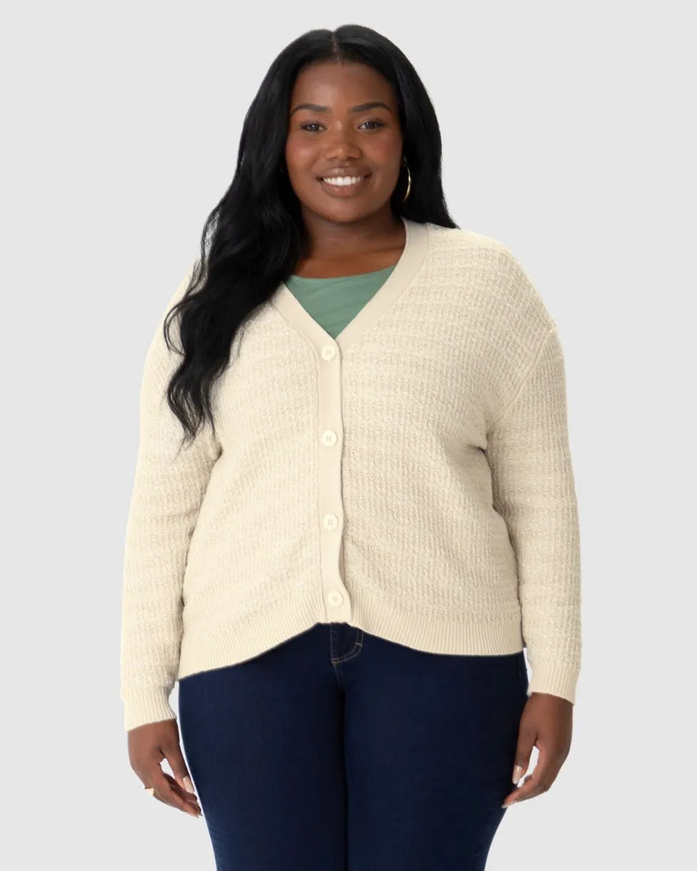 Cardigan Amplo Feminino Plus Size Em Tricô Lurex - MALWEE- 1214718