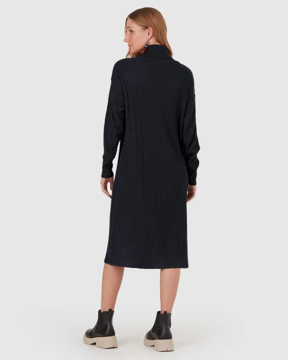 Vestido Amplo Feminino Gola Alta Em Tricô Canelado -Malwee- 103720