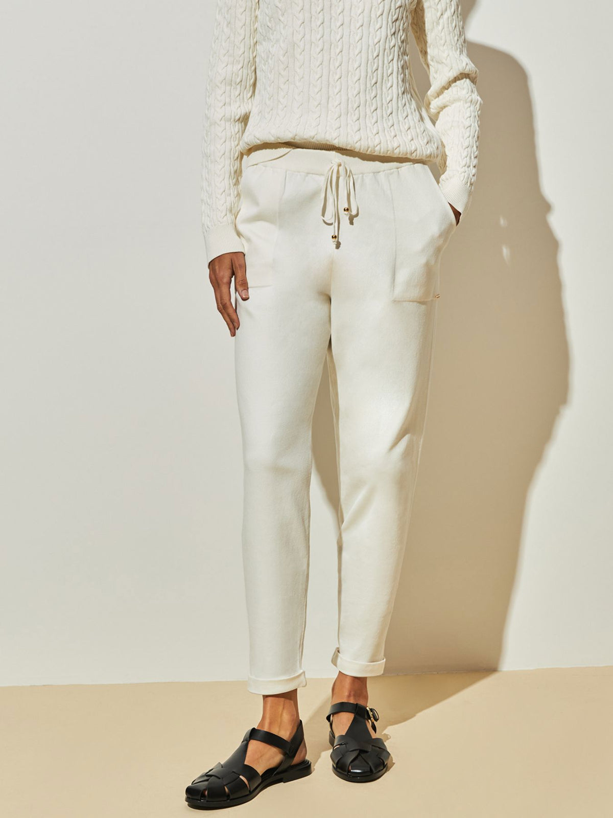 Calça em tricô Anselmi Barra Italiana cor off white - 28871 *C25