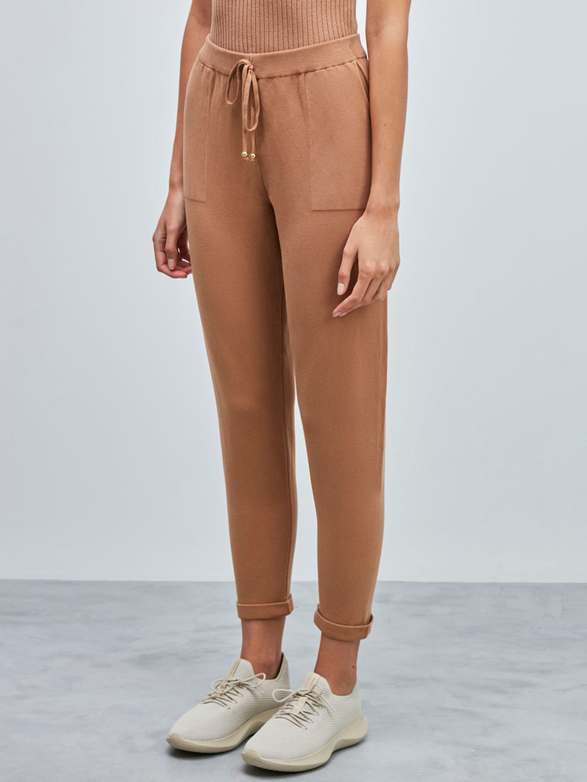 Calça em tricô Anselmi Barra Italiana cor caramelo -28871 *D57