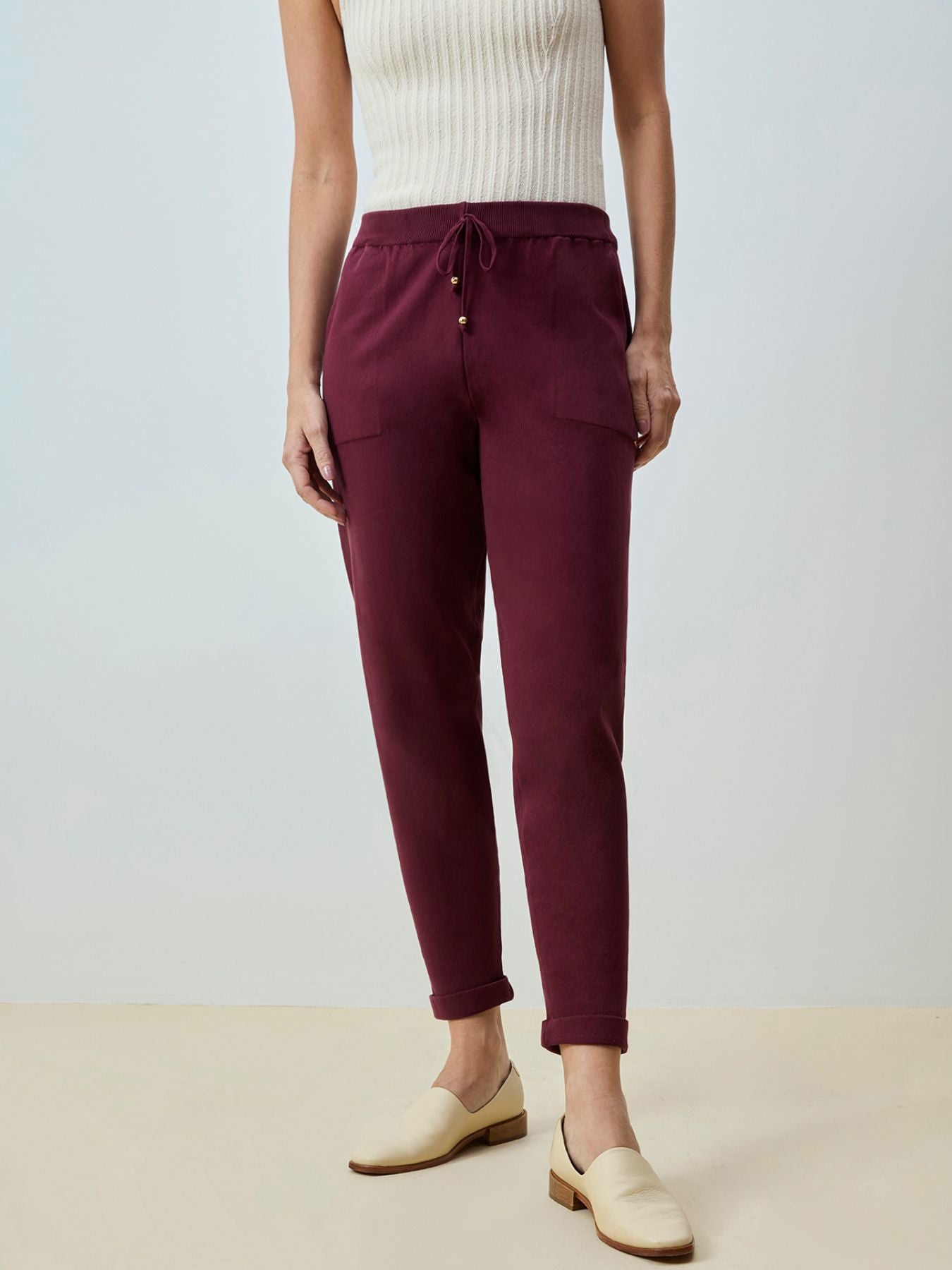 Calça em tricô Anselmi Barra Italiana  cor Figo - 28871 *E42
