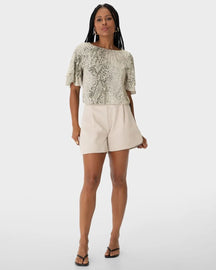Blusa Ampla Snake Print Manga Curta Franzidos Em Viscose - ENFIM - 129414