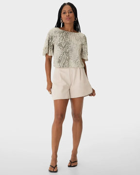 Blusa Ampla Snake Print Manga Curta Franzidos Em Viscose - ENFIM - 129414