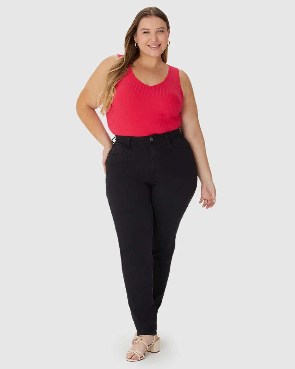 Calça Jeans Plus Size Mom Cintura Alta Em Sarja Stretch - 131597