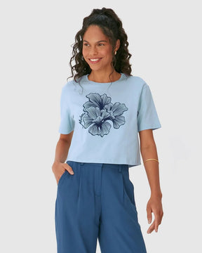 Camiseta Cropped Estampa Alto Relevo Flor Em Algodão - 129539