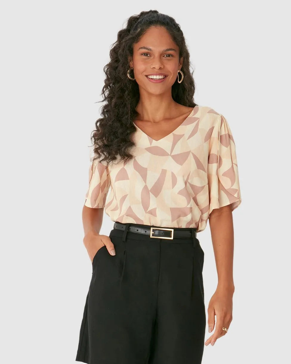 Blusa Box Feminina Decote V Fenda Lateral Em Viscolinho - 127737